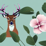 A mandevilla plant with a deer in the background