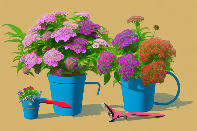 A vibrant sweet william plant in a terracotta pot