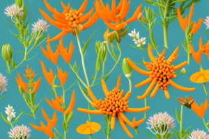 The asclepias tuberosa (butterfly weed) plant in its full bloom