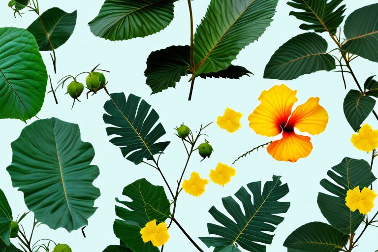 A hibiscus plant with yellow leaves