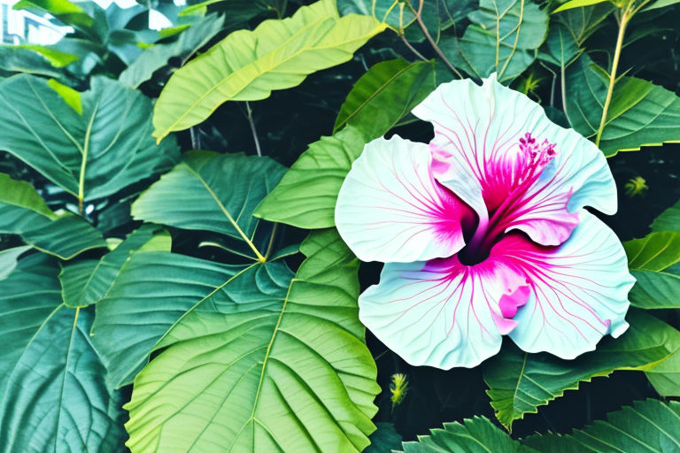 A vibrant hibiscus plant in an outdoor setting