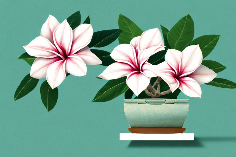 A mandevilla plant in a bonsai pot