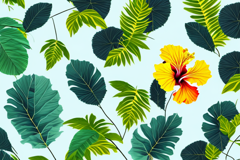 A hibiscus plant with yellow leaves